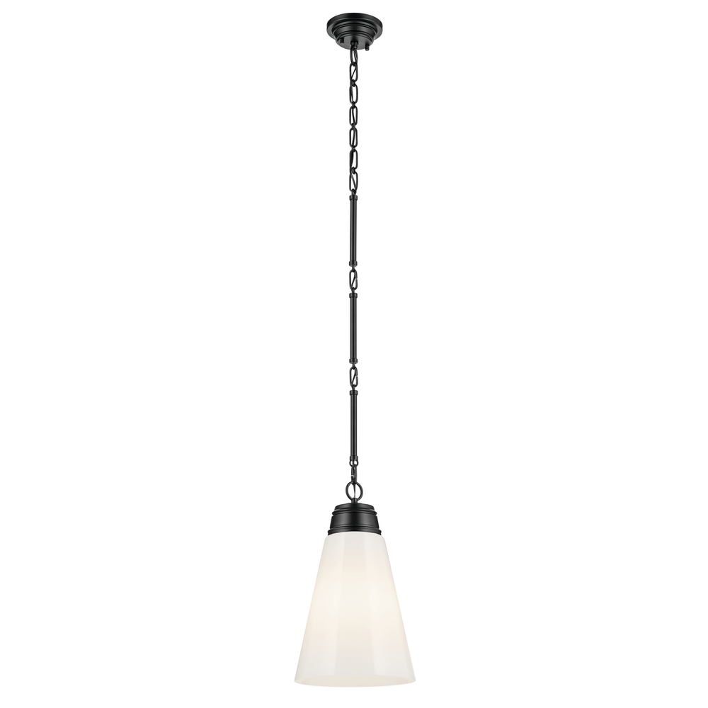 Marsailli 19" 1-Light Medium Pendant with Opal Glass in Black