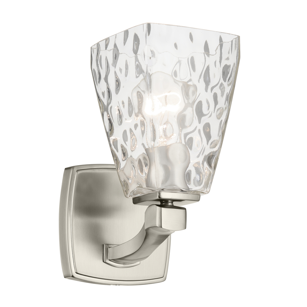 Marant 9.5" 1-Light Wall Sconce with Clear Water Glass in Brushed Nickel