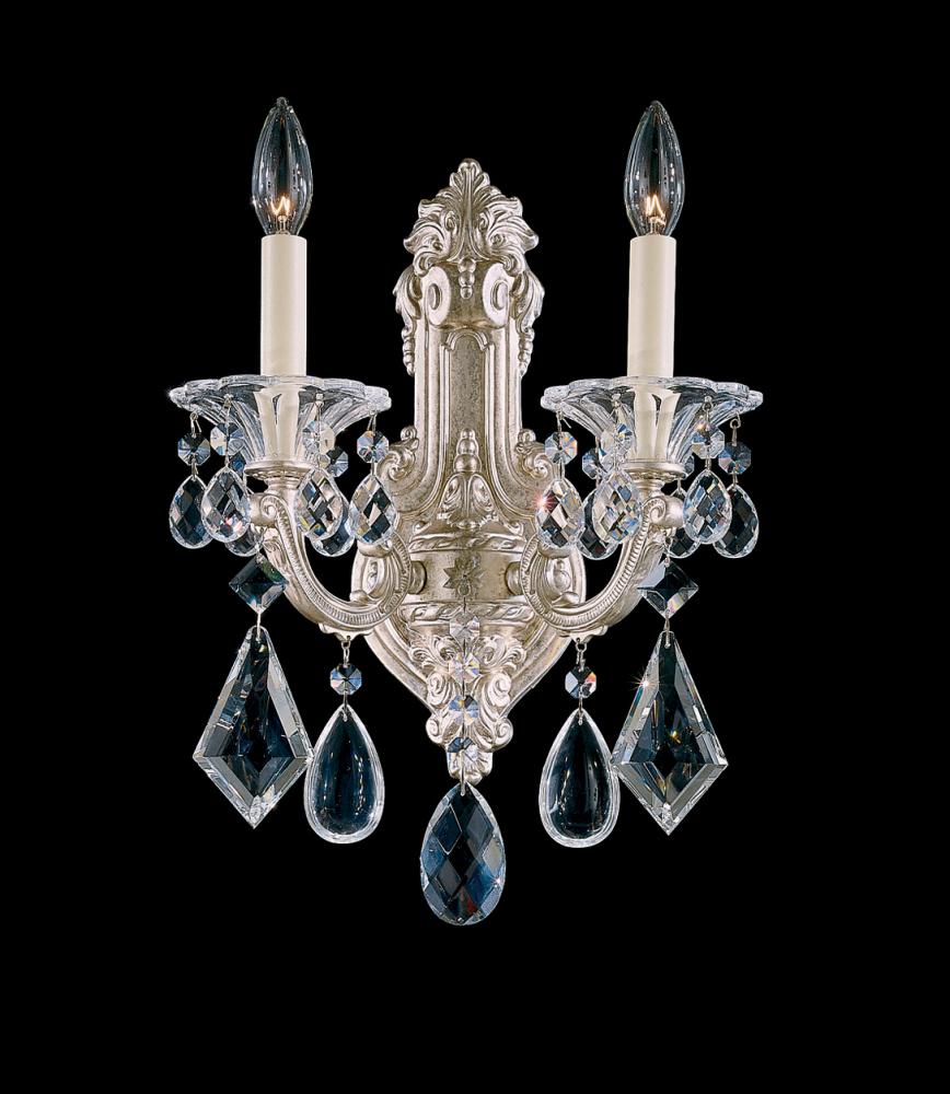 La Scala 2 Light 120V Wall Sconce in Antique Silver with Heritage Handcut Crystal