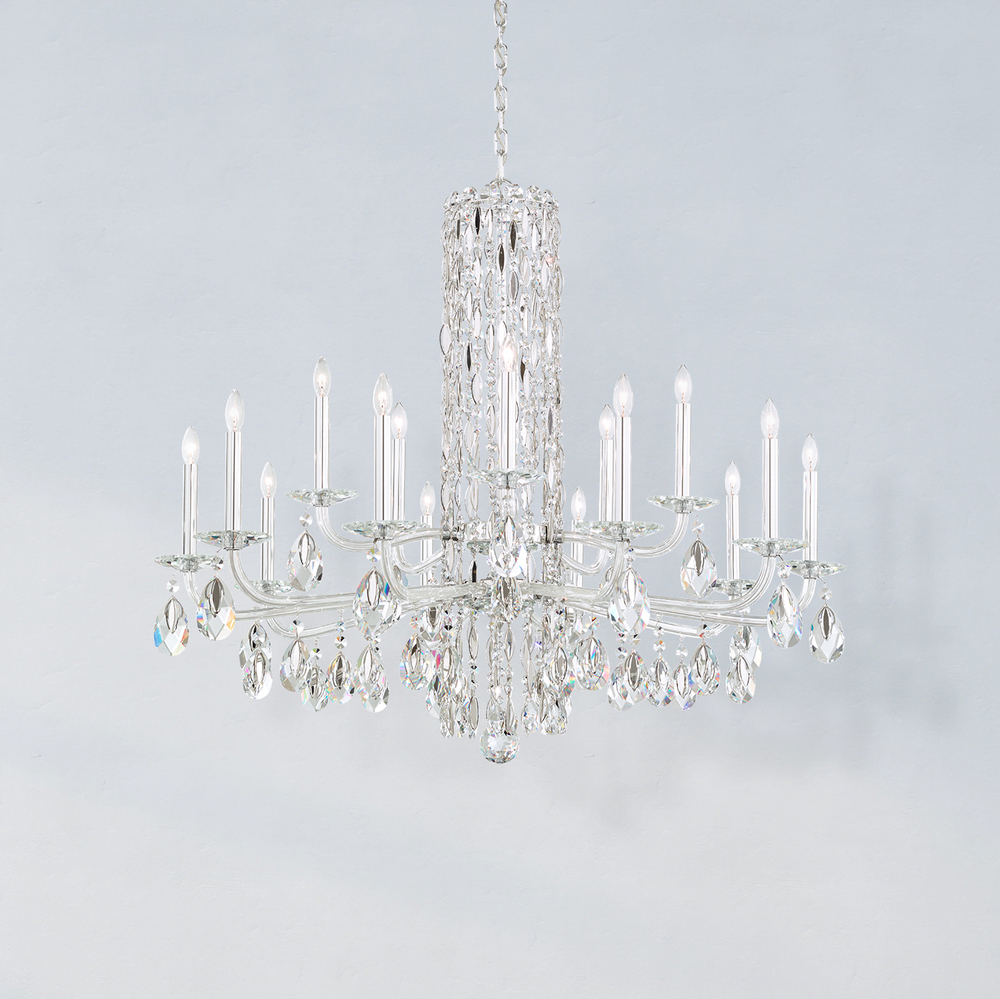 Siena 15 Light 120V Chandelier in Polished Stainless Steel with Heritage Handcut Crystal