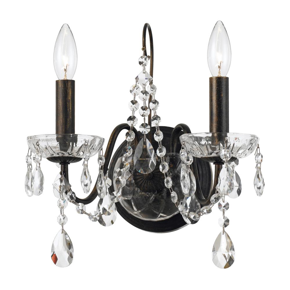 Butler 2 Light Hand Cut Crystal English Bronze Sconce