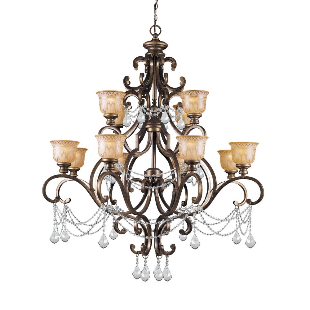 Norwalk 12 Light Clear Italian Crystal Bronze Umber Chandelier