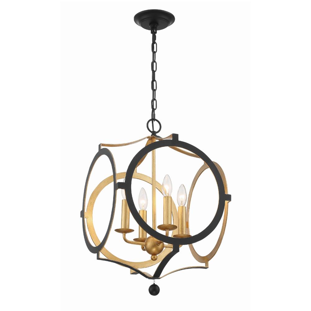 Odelle 4 Light Black + Antique Gold Chandelier