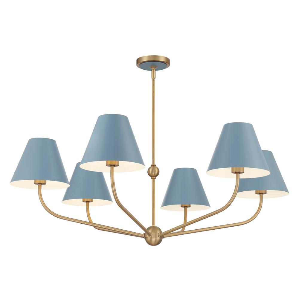 Xavier 6 Light Vibrant Gold + Blue Chandelier