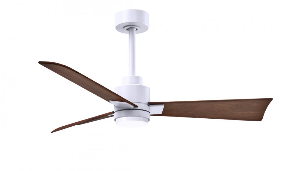 Alessandra 3-blade transitional ceiling fan in matte white finish with walnut blades. Optimized fo