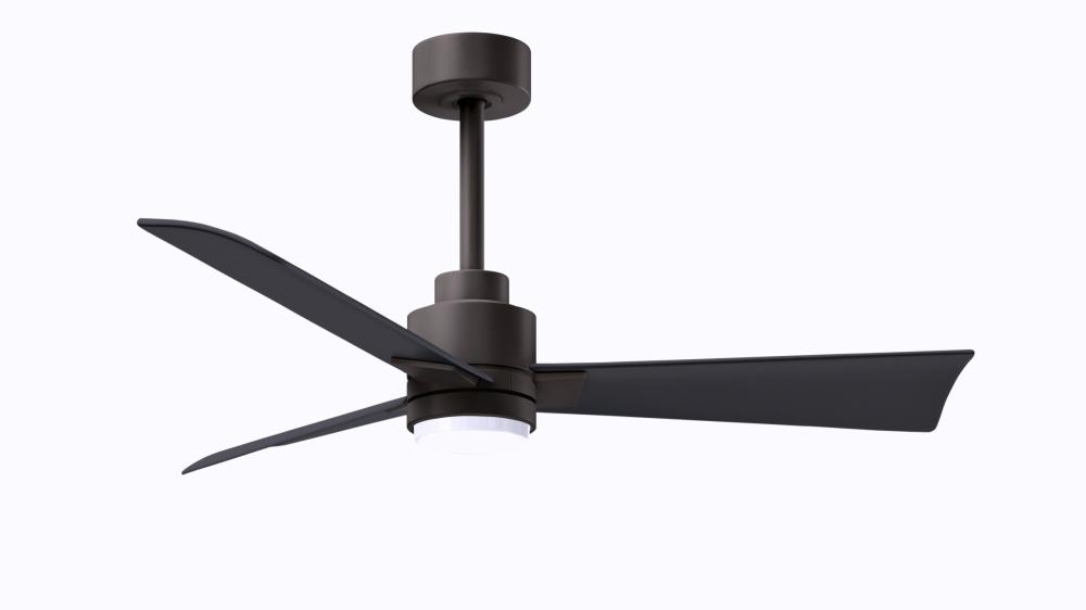 Alessandra 3-blade transitional ceiling fan in textured bronze finish with matte black blades. Opt