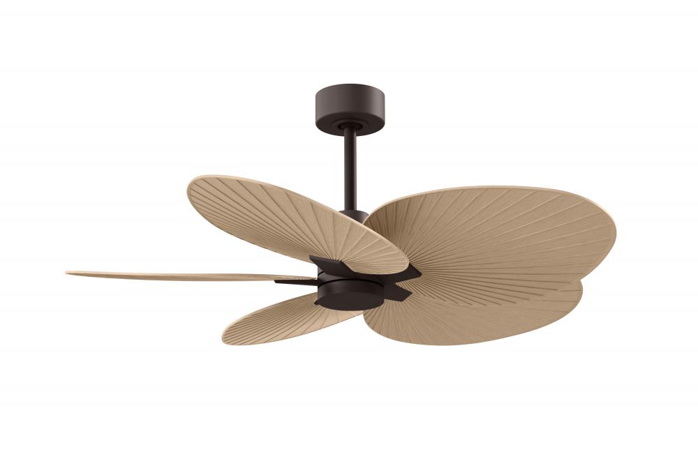 Alessandra Tropical 5-blade ceiling fan in Textured Bronze and Light Maple blades.