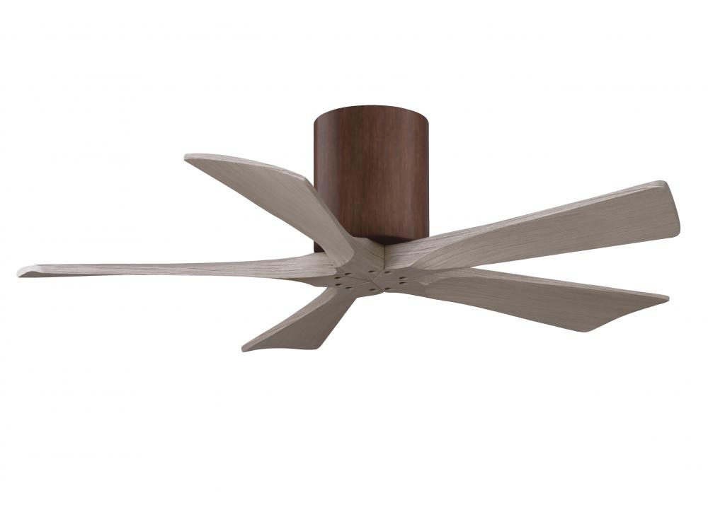 Irene-5H three-blade flush mount paddle fan in Walnut finish with 42” Gray Ash  tone blades. 