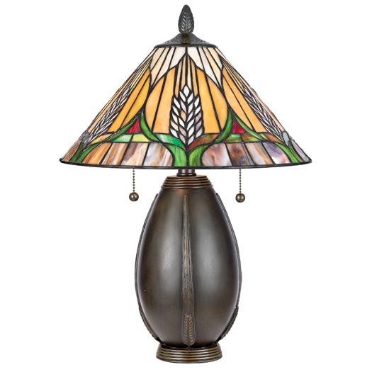 Two Light Tiffany Glass Table Lamp