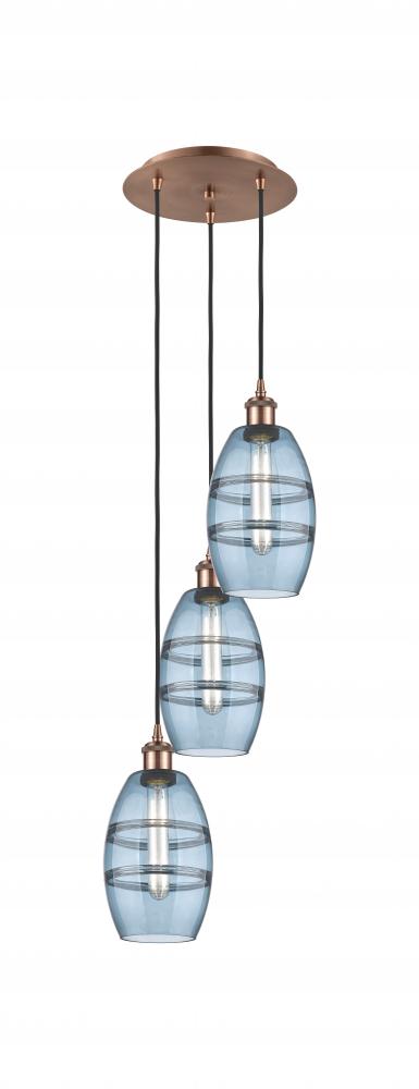 Vaz - 3 Light - 12 inch - Antique Copper - Cord hung - Multi Pendant