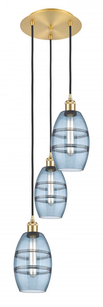 Vaz - 3 Light - 12 inch - Satin Gold - Cord hung - Multi Pendant