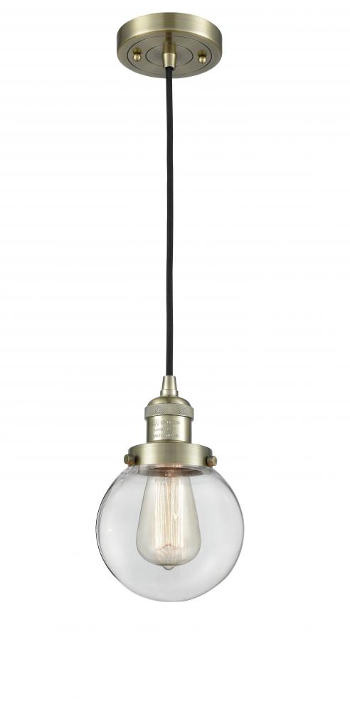 Beacon - 1 Light - 6 inch - Antique Brass - Cord hung - Mini Pendant