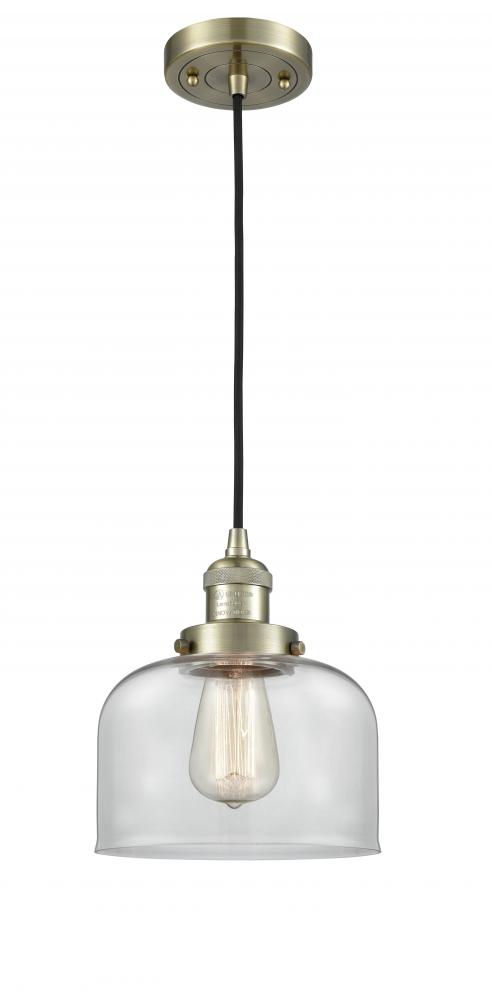 Bell - 1 Light - 8 inch - Antique Brass - Cord hung - Mini Pendant