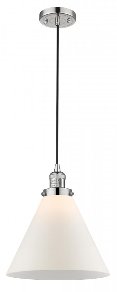 Cone - 1 Light - 12 inch - Polished Nickel - Cord hung - Mini Pendant