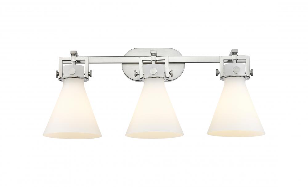 Newton Cone - 3 Light - 27 inch - Brushed Satin Nickel - Bath Vanity Light