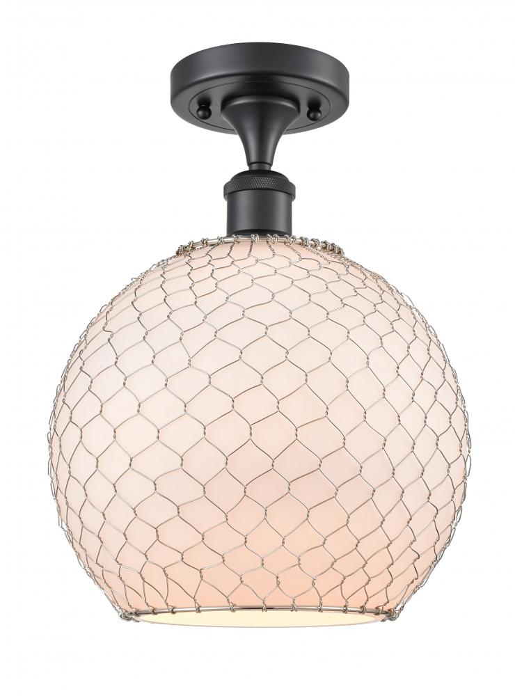 Farmhouse Chicken Wire - 1 Light - 10 inch - Matte Black - Semi-Flush Mount