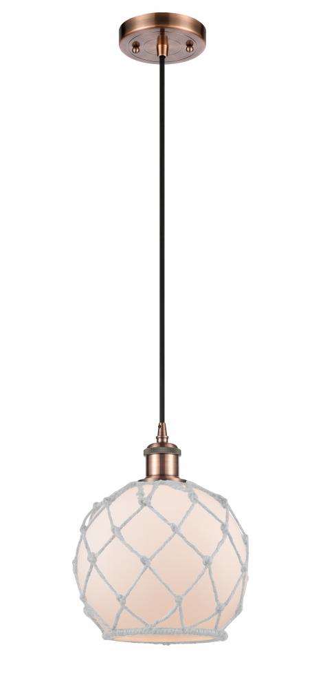 Farmhouse Rope - 1 Light - 8 inch - Antique Copper - Cord hung - Mini Pendant