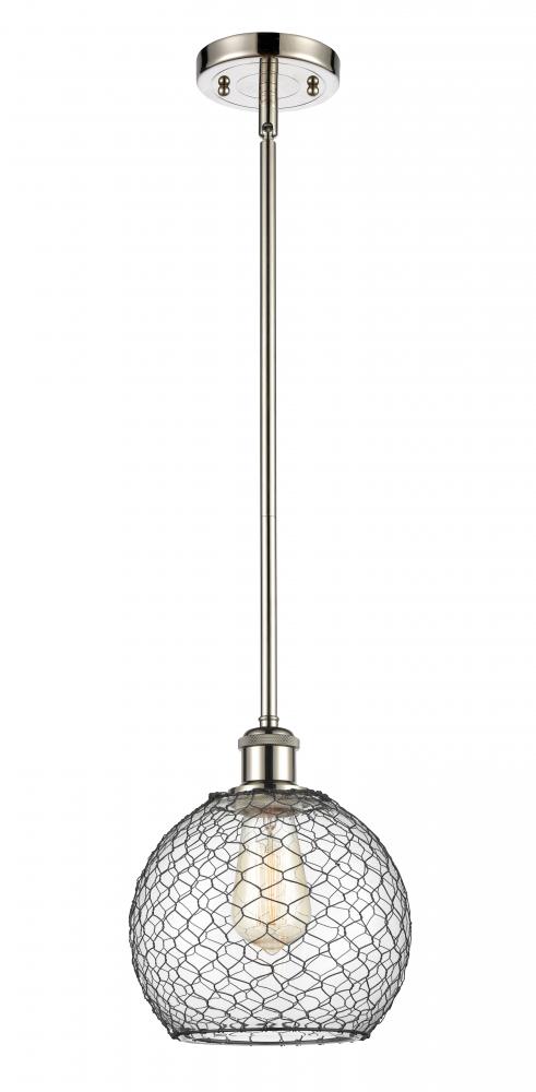 Farmhouse Chicken Wire - 1 Light - 8 inch - Polished Nickel - Mini Pendant