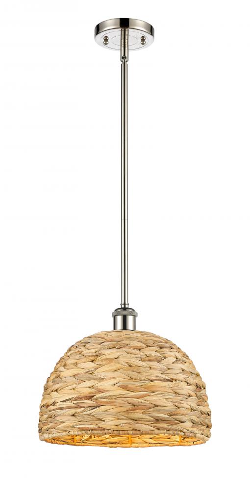 Woven Rattan - 1 Light - 12 inch - Polished Nickel - Mini Pendant