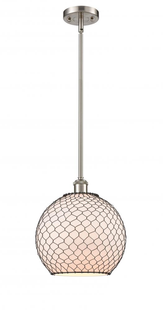 Farmhouse Chicken Wire - 1 Light - 10 inch - Brushed Satin Nickel - Mini Pendant