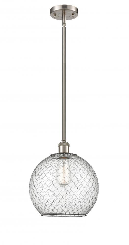 Farmhouse Chicken Wire - 1 Light - 10 inch - Brushed Satin Nickel - Mini Pendant