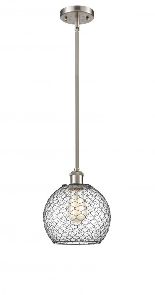 Farmhouse Chicken Wire - 1 Light - 8 inch - Brushed Satin Nickel - Mini Pendant