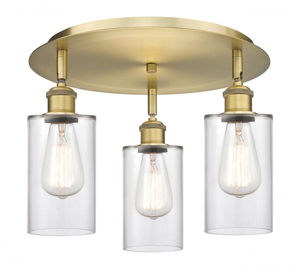 Clymer - 3 Light - 16 inch - Brushed Brass - Flush Mount