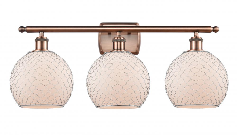 Farmhouse Chicken Wire - 3 Light - 28 inch - Antique Copper - Bath Vanity Light