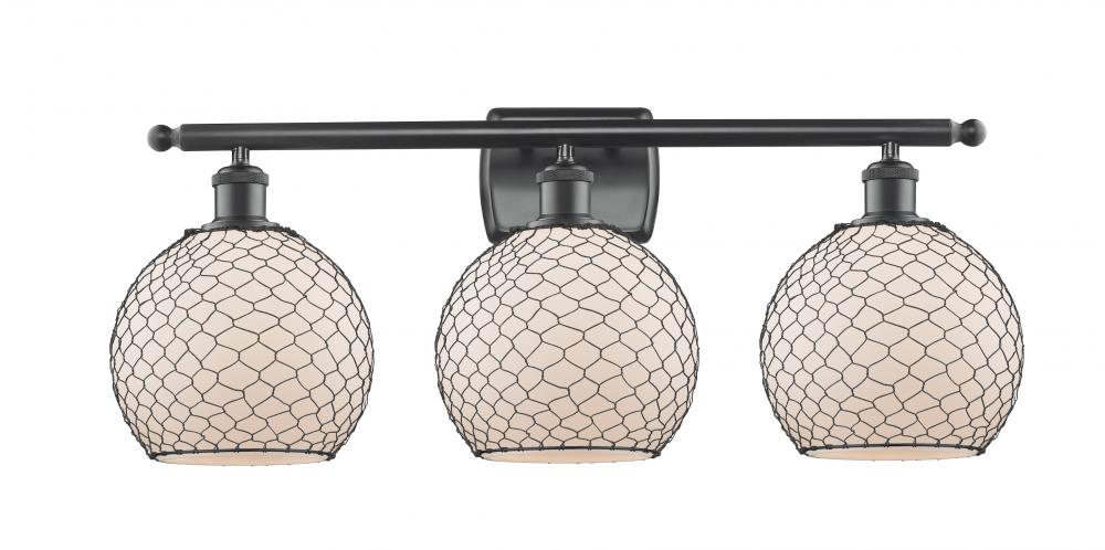 Farmhouse Chicken Wire - 3 Light - 28 inch - Matte Black - Bath Vanity Light