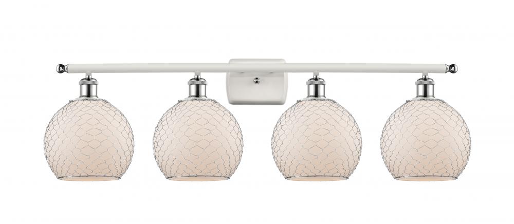 Farmhouse Chicken Wire - 4 Light - 38 inch - White Polished Chrome - Bath Vanity Light