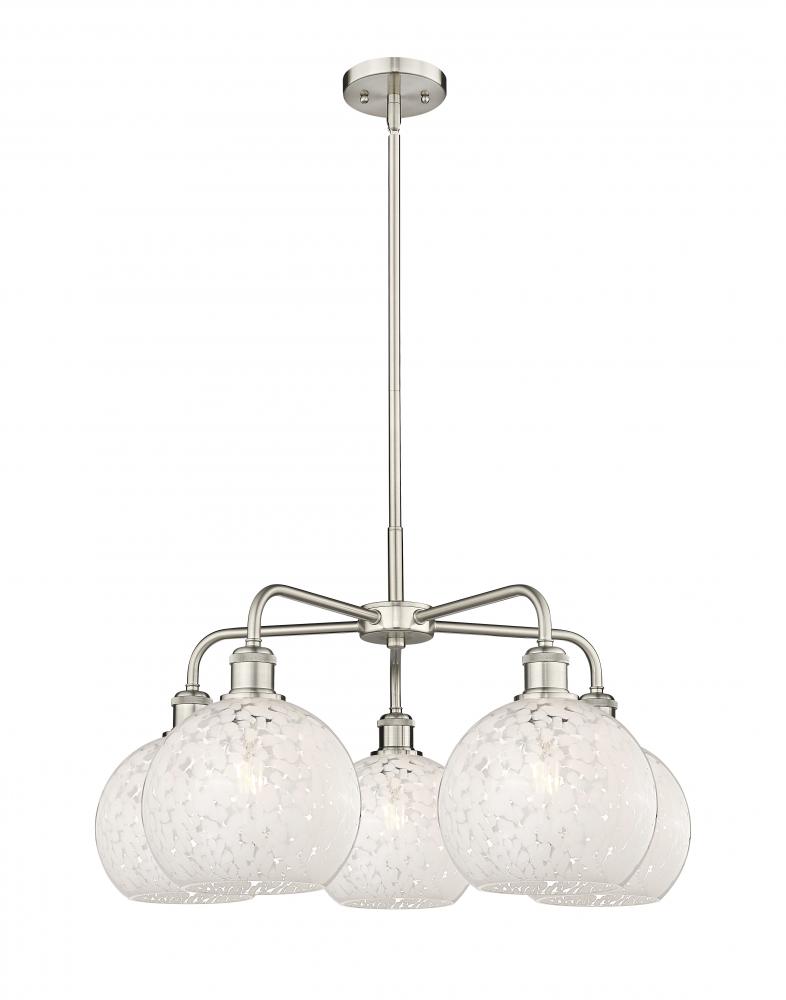 White Mouchette - 5 Light - 26 inch - Satin Nickel - Chandelier