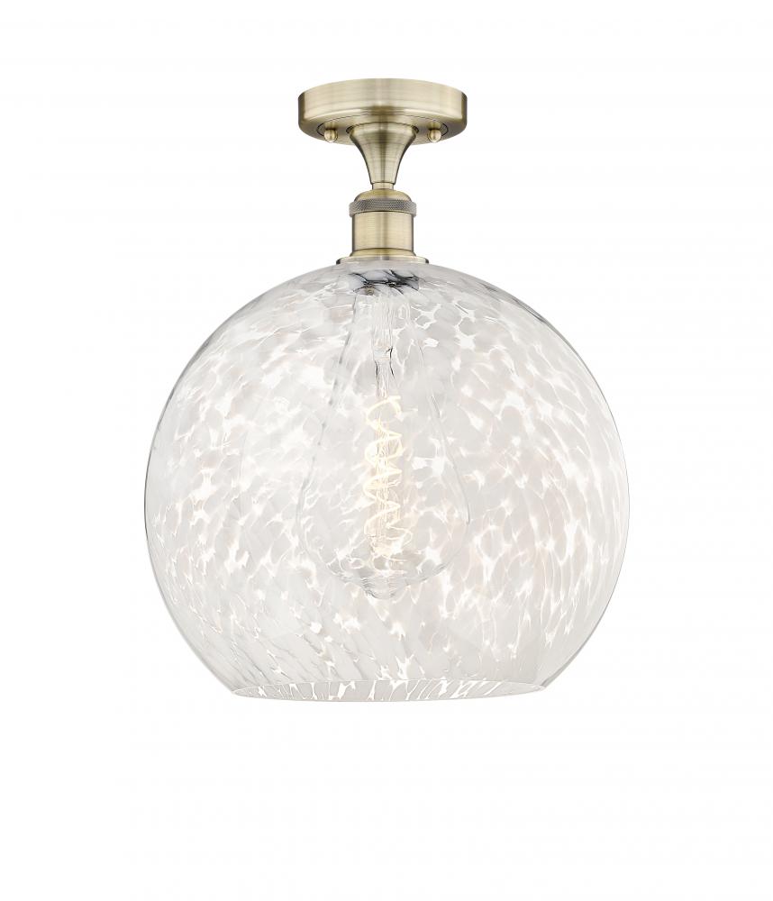 White Mouchette - 1 Light - 14 inch - Antique Brass - Semi-Flush Mount