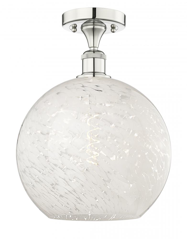 White Mouchette - 1 Light - 12 inch - Polished Nickel - Semi-Flush Mount