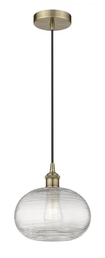 Ithaca - 1 Light - 10 inch - Antique Brass - Cord hung - Mini Pendant