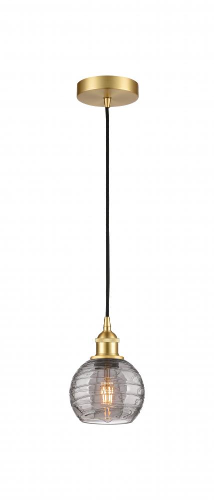 Athens Deco Swirl - 1 Light - 6 inch - Satin Gold - Cord hung - Mini Pendant