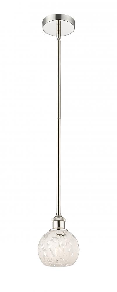 White Mouchette - 1 Light - 6 inch - Polished Nickel - Stem Hung - Mini Pendant