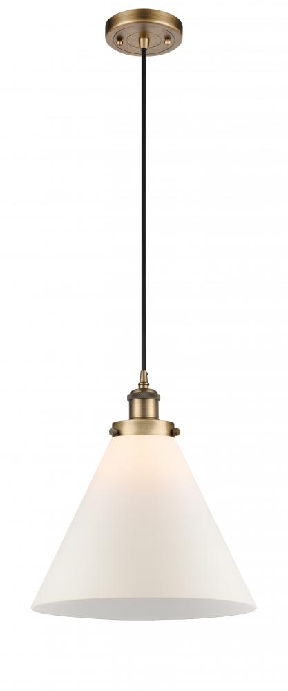 Cone - 1 Light - 12 inch - Brushed Brass - Cord hung - Mini Pendant