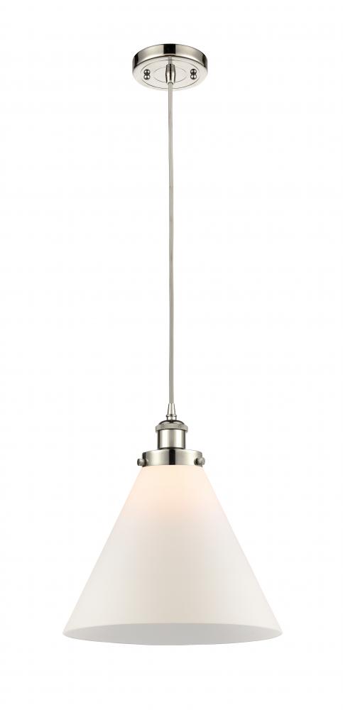 Cone - 1 Light - 12 inch - Polished Nickel - Cord hung - Mini Pendant