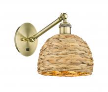 Innovations Lighting 317-1W-AB-RBD-8-NAT - Woven Rattan - 1 Light - 8 inch - Antique Brass - Sconce