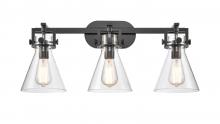 Innovations Lighting 411-3W-BK-7CL - Newton Cone - 3 Light - 27 inch - Matte Black - Bath Vanity Light