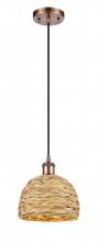 Innovations Lighting 516-1P-AC-RBD-8-NAT - Woven Rattan - 1 Light - 8 inch - Antique Copper - Mini Pendant