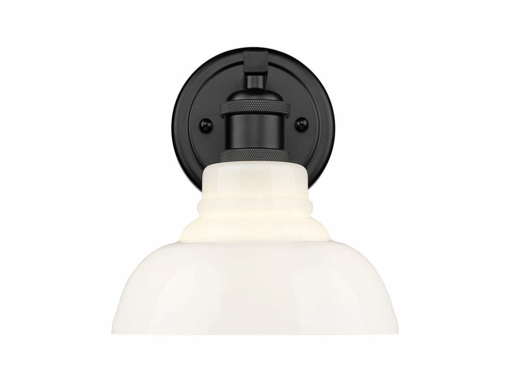 Carver 1-Light Vanity Light in Matte Black with Vintage Milk Glass