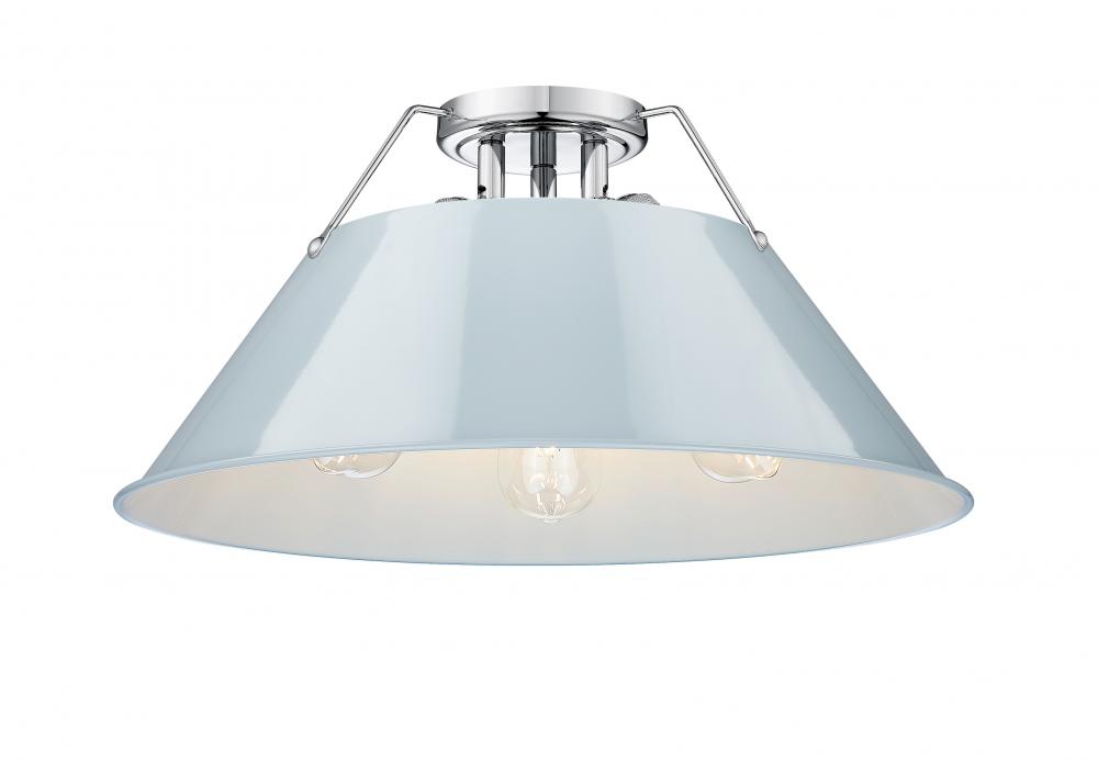 Orwell 3-Light Flush Mount in Chrome with Dusky Blue