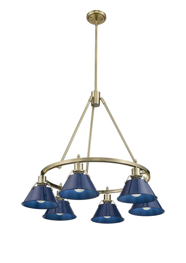 Orwell 6-Light Chandelier in Aged Brass with Matte Navy