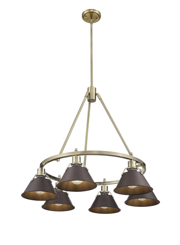 Orwell 6-Light Chandelier in Aged Brass with Rubbed Bronze