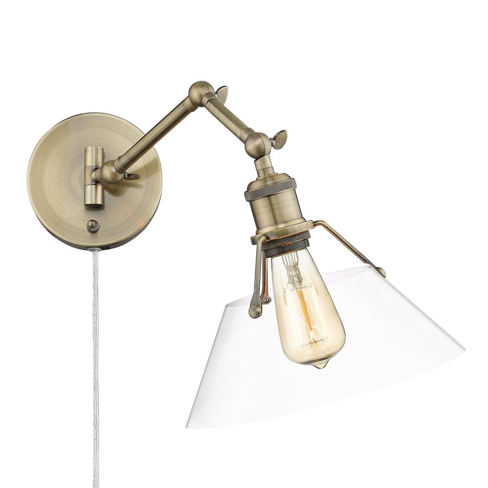 Orwell Articulating Wall Sconce in Aged Brass with Clear Glass