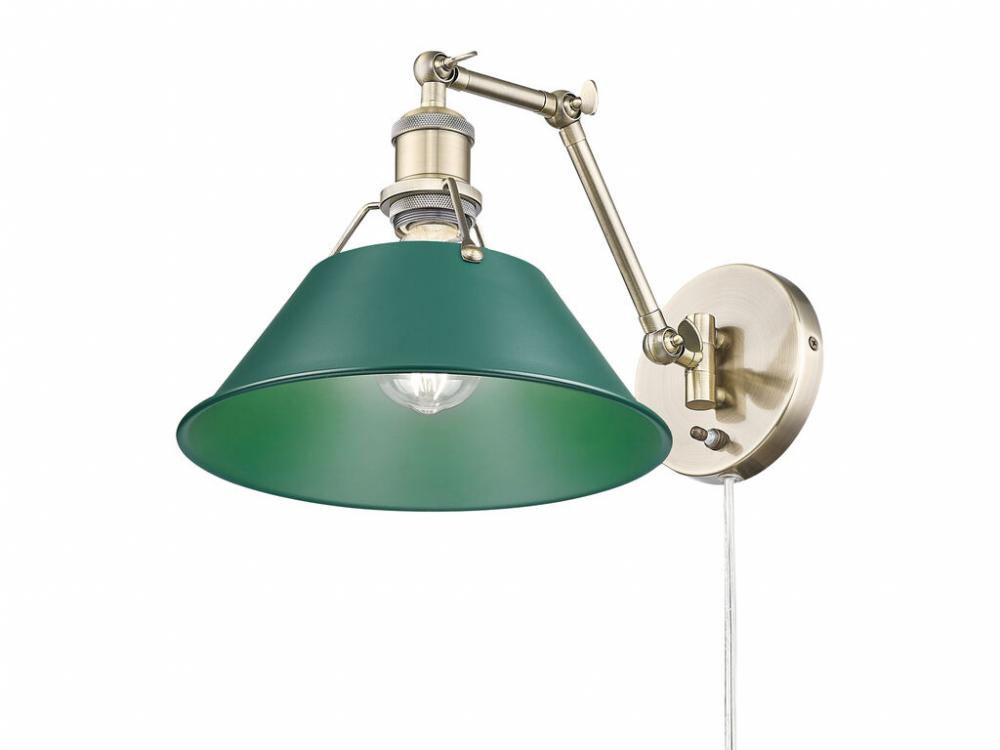 Orwell Articulating Wall Sconce in Aged Brass with Pine Green