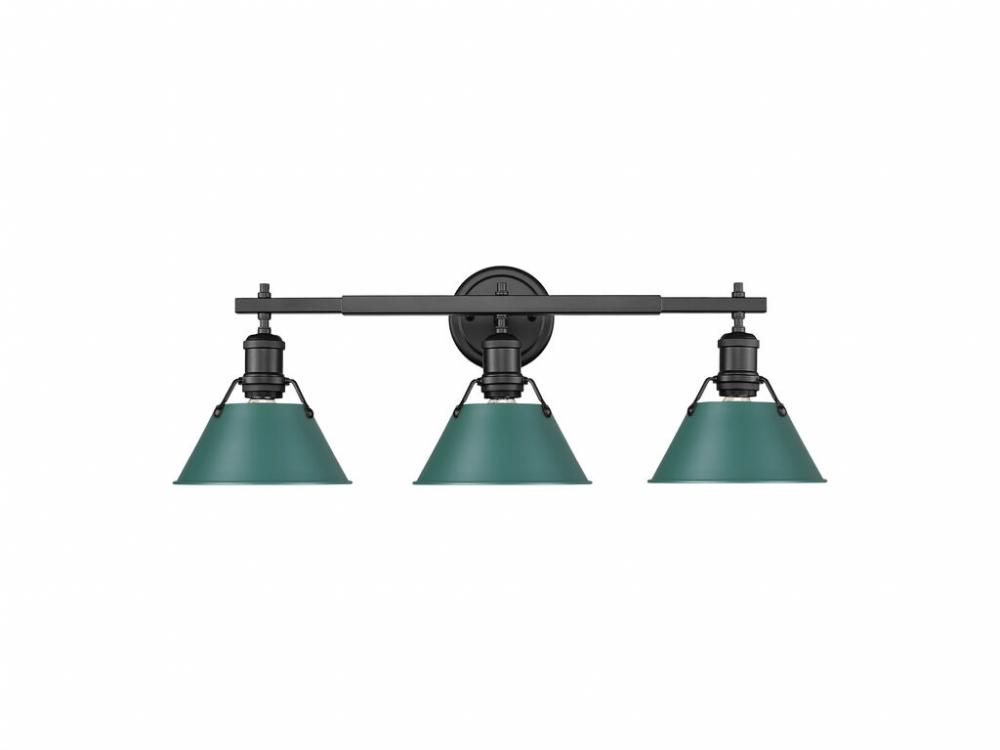 Orwell 3-Light Vanity Light in Matte Black with Pine Green