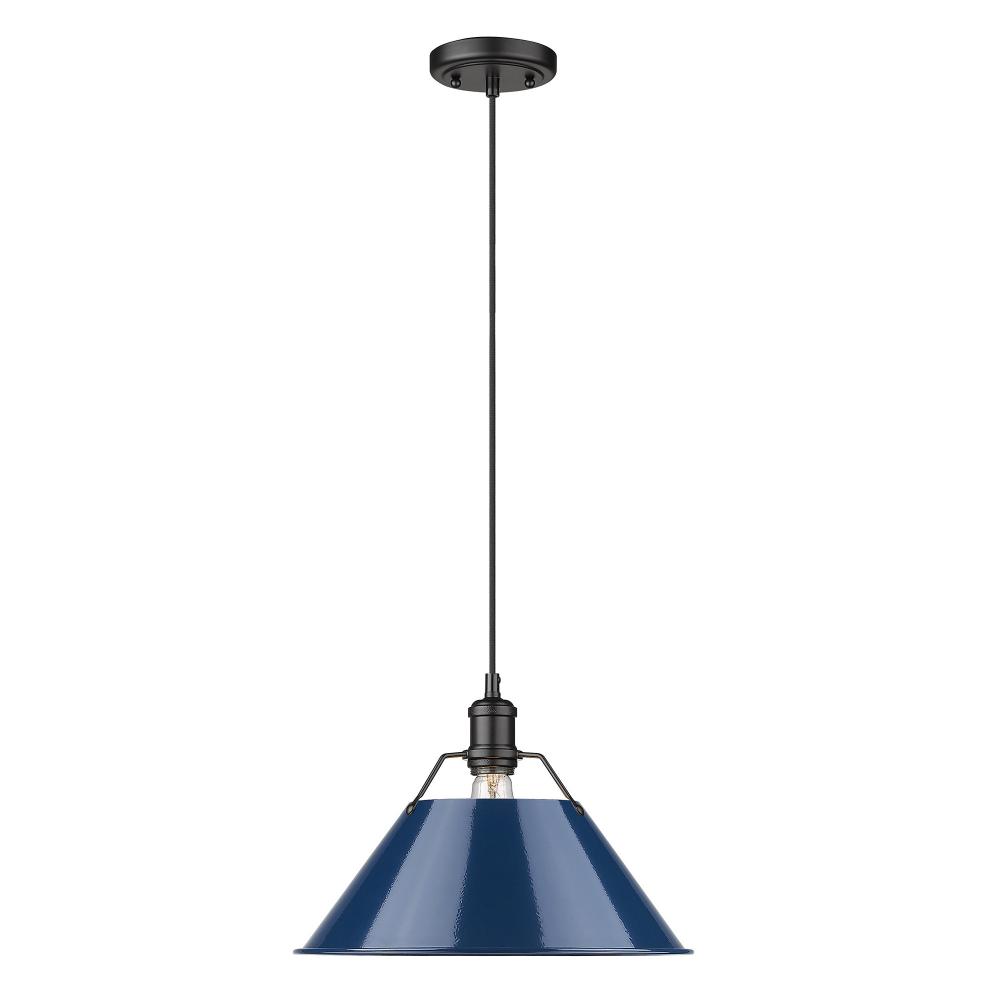 Orwell 14" Wide Large Pendant in Matte Black with Matte Navy