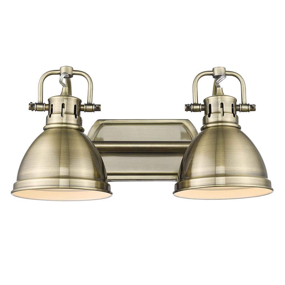 Duncan 2 Light Bath Vanity in Aged Brass with Aged Brass Shades